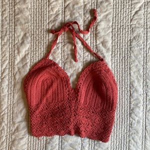 Rose Pink crochet halter crop top